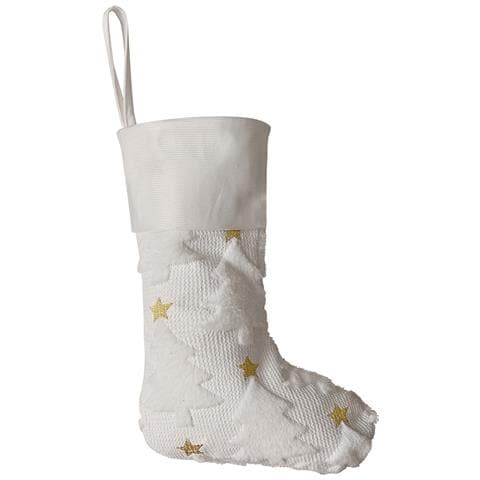 Calza Di Natale Bianca A Cinque Stelle - Decorazione Festiva In Peluche Ricamata - Foto 1