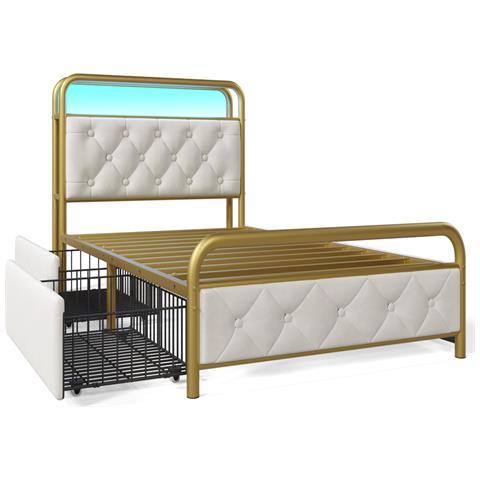 Letto Singolo Con Illuminazione Led E Cassetti In Velluto Bianco - Foto 3