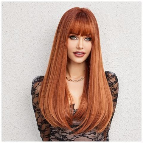 Parrucca Arancione Con Frangia - Capelli Sintetici Resistenti Al Calore Per Feste E Uso Quotidiano - Foto 6