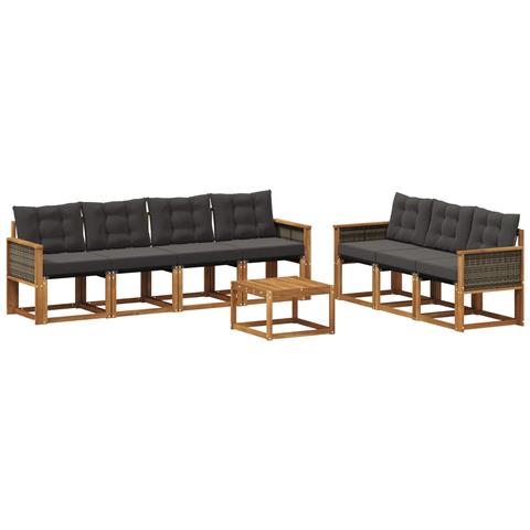Set di divani da esterno con cuscino 8 pcs Naturale e Nero - Foto 1