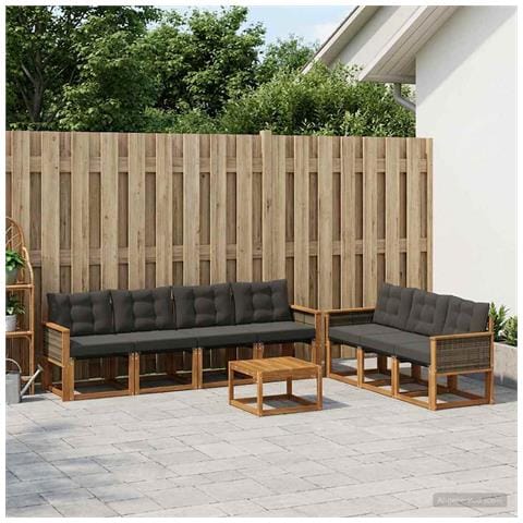 Set di divani da esterno con cuscino 8 pcs Naturale e Nero - Foto 2