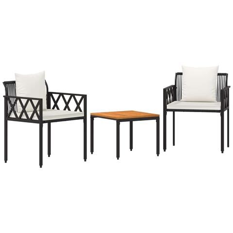 Set Mobili da Esterno 3 pcs Nero e Bianco Crema polyrattan - Foto 1
