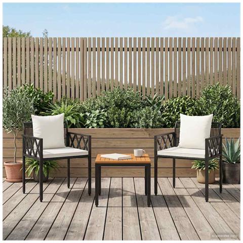 Set Mobili da Esterno 3 pcs Nero e Bianco Crema polyrattan - Foto 2