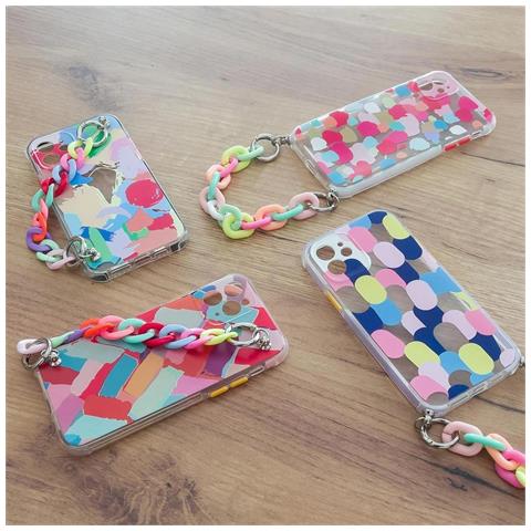 Custodia A Catena Colorata In Gel, Flessibile Ed Elastica, Con Pendente A Catena, Per Iphone Xs / Iphone X, Multicolore. - Foto 2