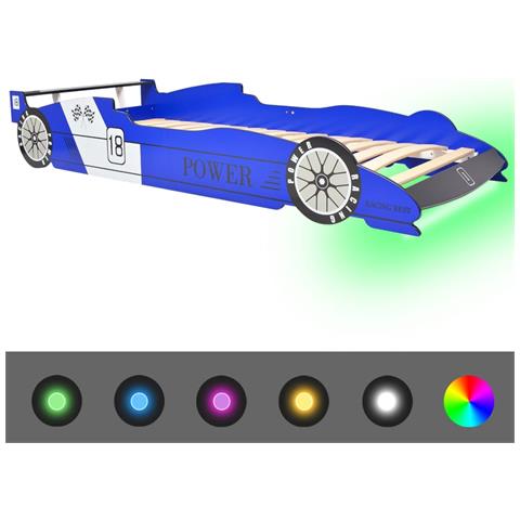 Letto Con Luci Led Per Bambino Auto Da Corsa 90x200 Cm Blu - Foto 1
