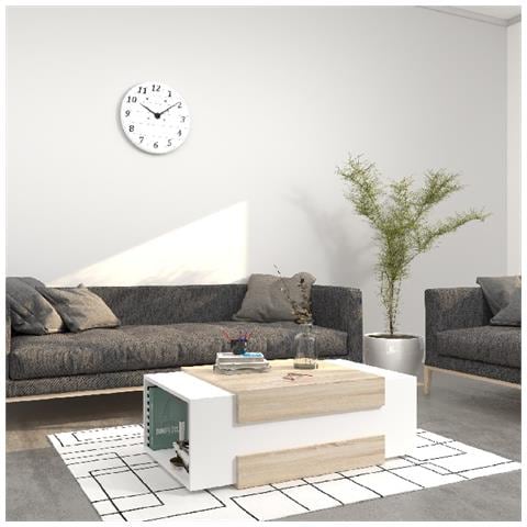 Tavolino Da Caffè Moderno Con Due Ripiani - Legno Bianco E Gambe In Faggio, 90x60x40 Cm, Per Soggiorno E Giardino