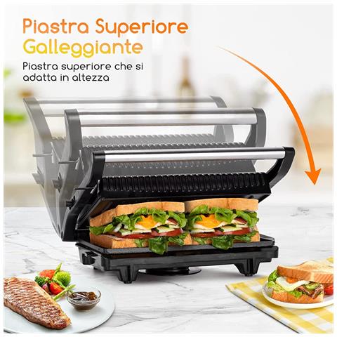 Aigostar York Tostapane Piastra Sandwich Griglia Elettrica 800 Watt Antiaderente Apertura 180° - Foto 2