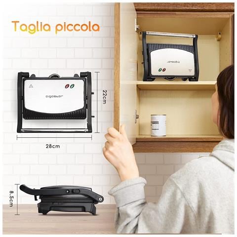 Aigostar York Tostapane Piastra Sandwich Griglia Elettrica 800 Watt Antiaderente Apertura 180° - Foto 3