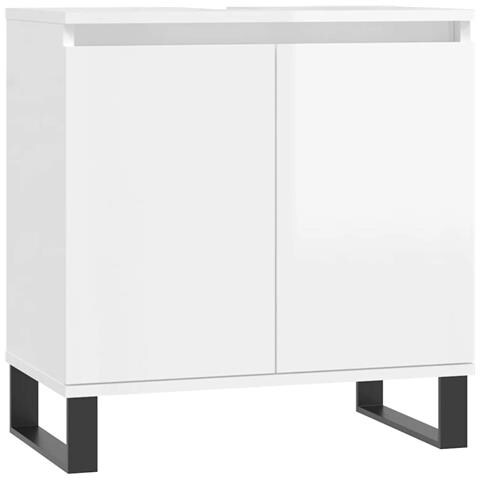 Armadietto Bagno Bianco Lucido 58x33x60cm In Legno Multistrato - Foto 1