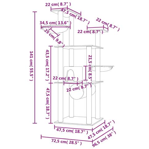 Albero Per Gatti Con Tiragraffi In Sisal Grigio Chiaro 141 Cm - Foto 7