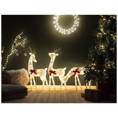 Set Di 3 Renne Decorative Con Luci Led 92 Cm Bianco Angeli - Foto 1