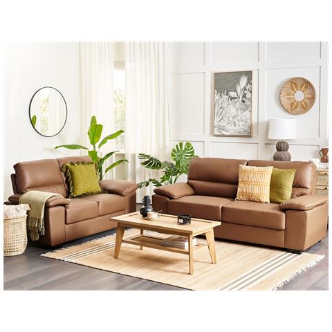 Set Da Salotto 5 Posti Vogar Pelle Sintetica Marrone Dorato - Foto 1