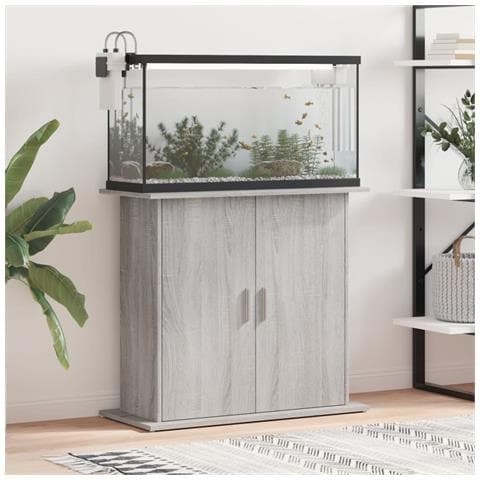 Supporto Acquario 81x36x73cm In Legno Multistrato Grigio Sonoma - Foto 8