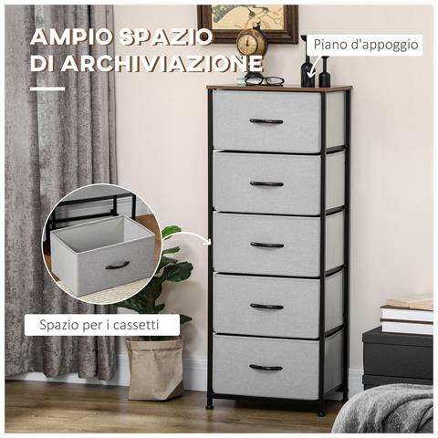 Cassettiera 8 Cassetti In Tessuto Rimovibili, In Legno E Acciaio Stile Industriale, 45x30x116cm - Foto 2