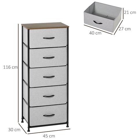 Cassettiera 8 Cassetti In Tessuto Rimovibili, In Legno E Acciaio Stile Industriale, 45x30x116cm - Foto 6