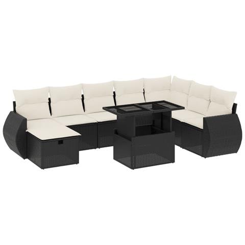 Set Divani Da Giardino 9 Pz Con Cuscini Nero In Polyrattan - Foto 1
