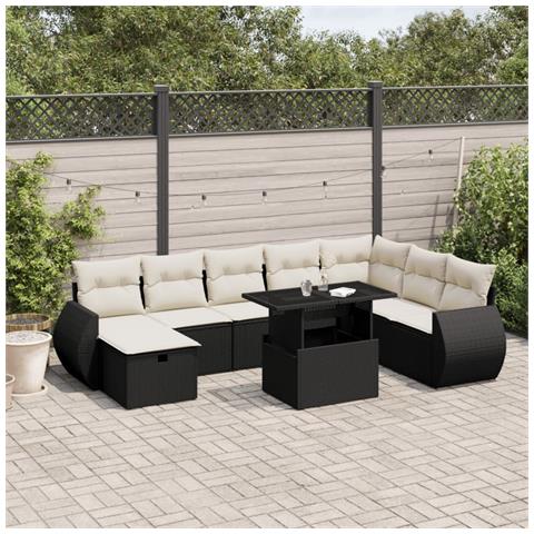 Set Divani Da Giardino 9 Pz Con Cuscini Nero In Polyrattan - Foto 8