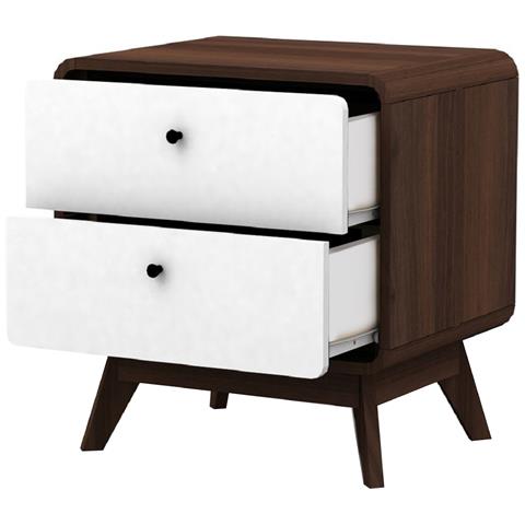 Cassie Comodino Con 2 Cassetti In Agglomerato Noce E Bianco - Foto 2