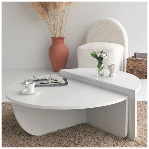 Carlow Tavolino Da Caffè Rotondo Modulabile Bianco - Foto 6