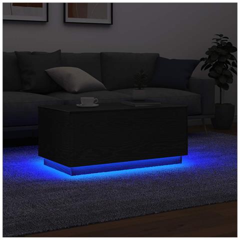 Tavolino da Soggiorno con Luci LED Rovere Nero 90x49x40 cm - Foto 1