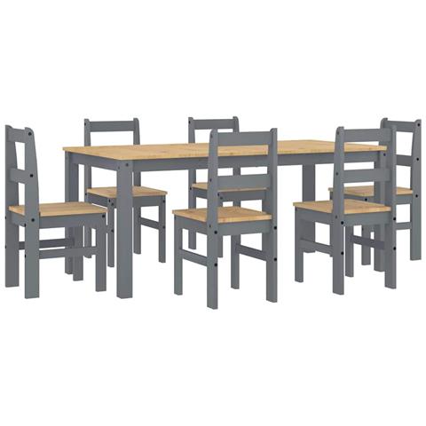 Set Da Pranzo 7 Pz Panama Grigio In Legno Massello Di Pino - Foto 2