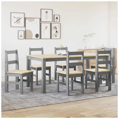 Set Da Pranzo 7 Pz Panama Grigio In Legno Massello Di Pino - Foto 3