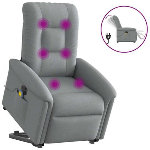 Poltrona Alzapersona Massaggi Elettrica Grigio Chiaro Tessuto - Foto 1