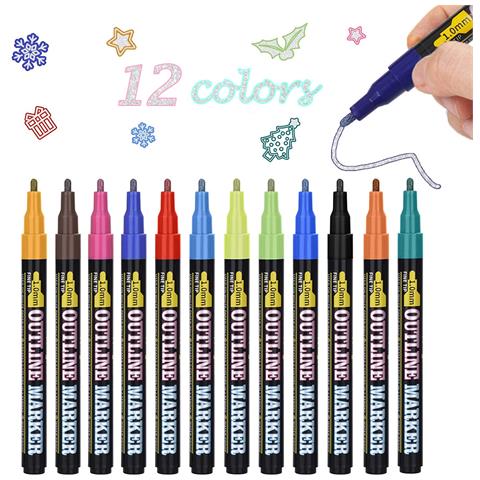 Pennarelli Permanenti In Colori Metallici: Linea Centrale Argentata E Bordi Colorati. 12 Colori Con Punta Da 1mm. - Foto 1