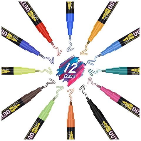 Pennarelli Permanenti In Colori Metallici: Linea Centrale Argentata E Bordi Colorati. 12 Colori Con Punta Da 1mm. - Foto 5