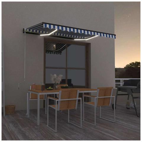 Tenda Da Sole Retrattile Manuale Con Led 350x250cm Blu E Bianca - Foto 7