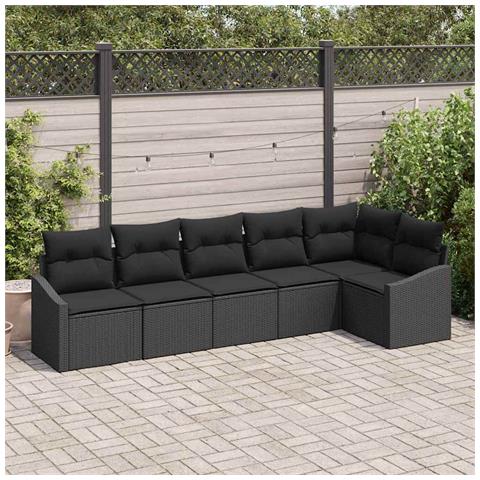 Set da pranzo da giardino 6 pezzi con cuscini in polyrattan nero - Foto 2