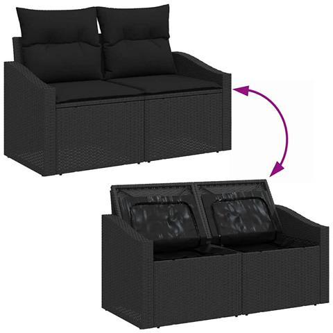 Set da pranzo da giardino 6 pezzi con cuscini in polyrattan nero - Foto 9