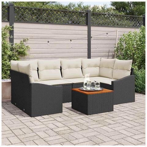 Set Divano da Giardino a 7 Pezzi con Cuscini Nero Polyrattan Acacia - Foto 2