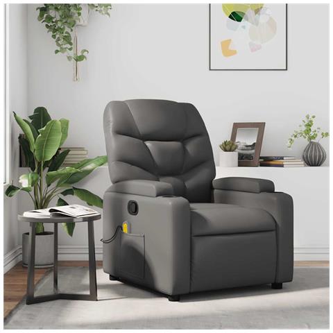 Poltrona Massaggiante Reclinabile Grigia in Similpelle - Foto 2