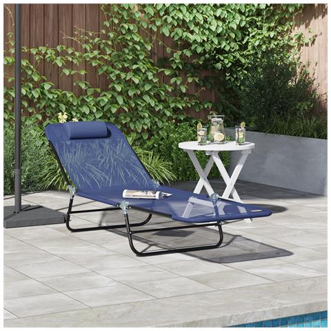 Lettino Prendisole Pieghevole con Testa Navy Textilene - Foto 2