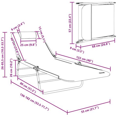 Lettino Prendisole Pieghevole con Testa Navy Textilene - Foto 6