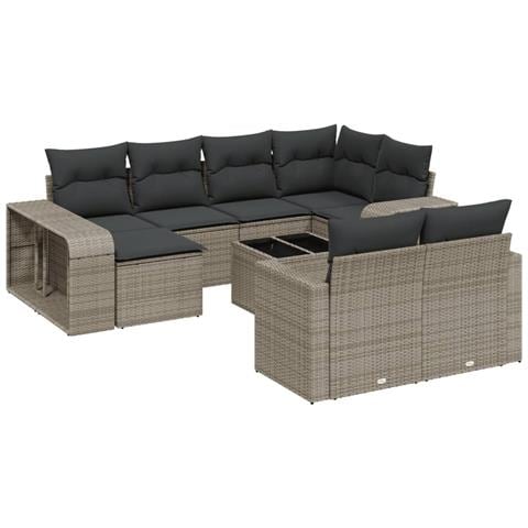 Set Divani da Giardino 11 pz con Cuscini in Polyrattan Grigio - Foto 1