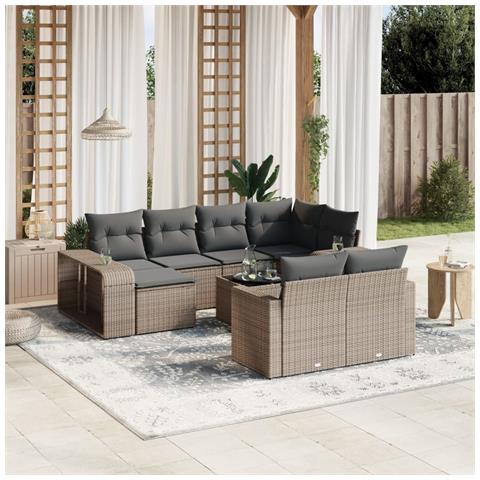 Set Divani da Giardino 11 pz con Cuscini in Polyrattan Grigio - Foto 2