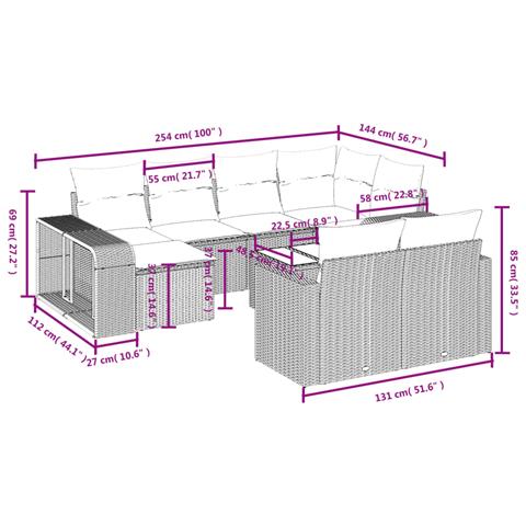 Set Divani da Giardino 11 pz con Cuscini in Polyrattan Grigio - Foto 3