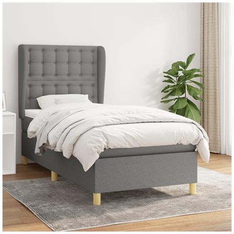 Giroletto a Molle con Materasso Grigio Scuro 90x200 cm Tessuto - Foto 2