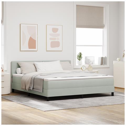Letto Box Spring con Materasso Grigio Chiaro Super King in Velluto - Foto 2