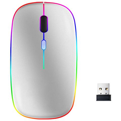 Mouse Per Computer Wireless Con Led Rgb Doppia Modalità Bluetooth/wifi Silver - Foto 1