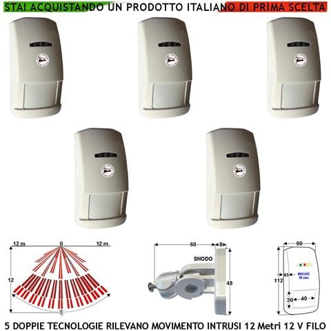Rilevano Movimento 5 Doppia Tecnologia Grandangolo Per Allarme Portata 12 Mt Da Interno Rileva Intruso Entro 90 Gradi - Foto 1
