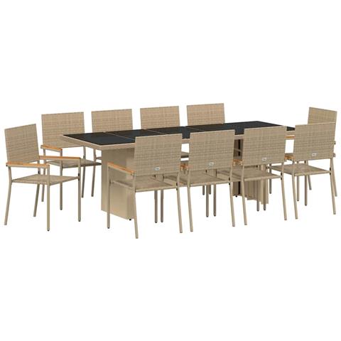 Set da Pranzo per Giardino 11 pcs Beige Poly Rattan - Foto 1