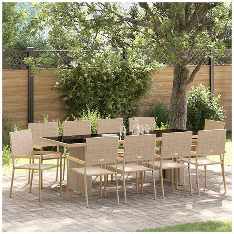 Set da Pranzo per Giardino 11 pcs Beige Poly Rattan - Foto 2