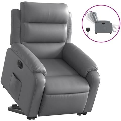 Poltrona Alzapersona Reclinabile Grigio in Similpelle - Foto 1