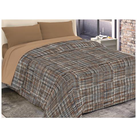 Trapunta Piumone Invernale Imbottita 300gr Microfibra Diadema Rigate 2 Piazze D12 Marrone - Foto 1