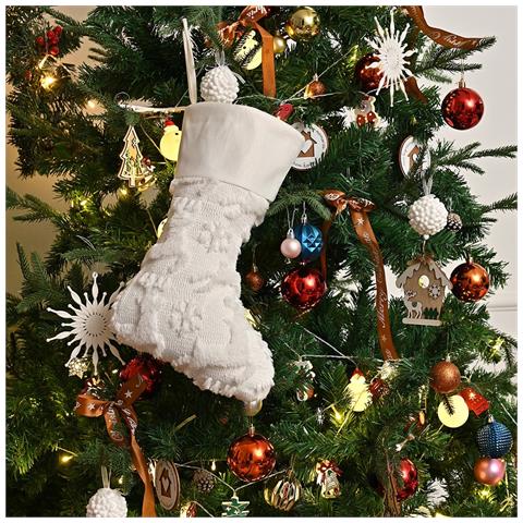 Calza Di Natale Renna - Decorazione Festiva In Peluche Ricamata Bianca - Foto 2