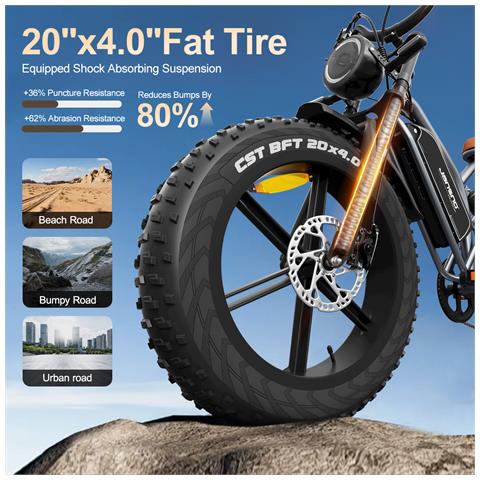 Bicicletta elettrica X50 750W 48V 17AH con batteria rimovibile, pneumatici fat da 20×4 pollici, mountain bike fuoristrada, 7 velocità. - Foto 3