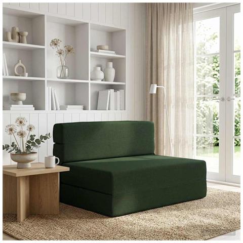Divano Letto Pieghevole Verde Scuro 70 x 80 x 60 cm Tessuto - Foto 2